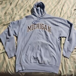 VTG Michigan‎ Embroidered Hoodie Steve & Barry’s Men's Size Large Baby Blue